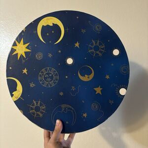 Vintage Y2k Celestial Sun Moon Stars Hat Box Blue Astrology Whimsi Large Decor